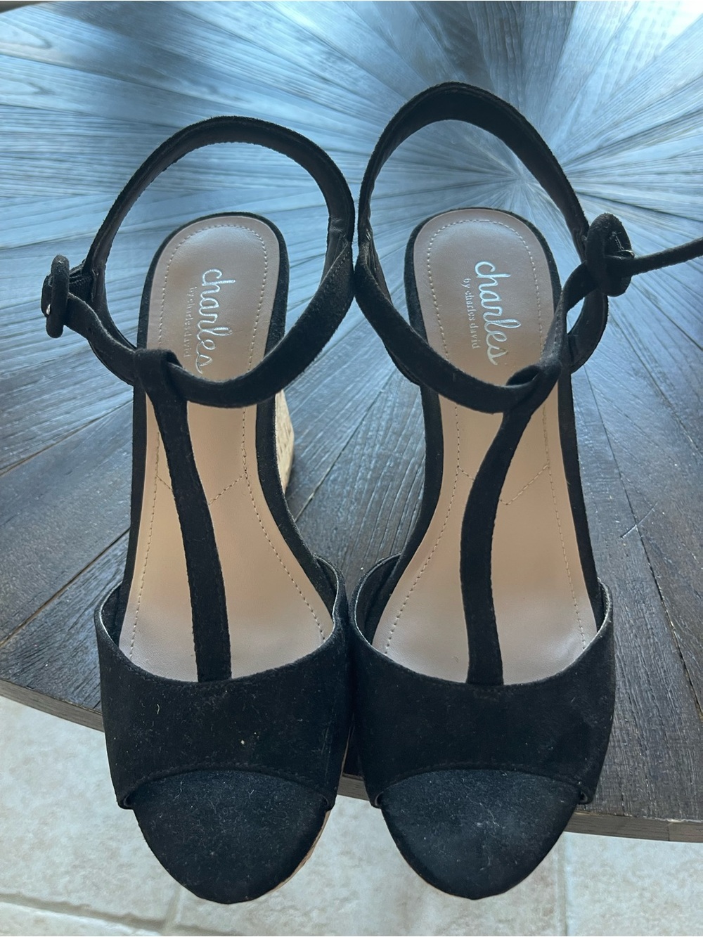 Charles by Charles David Black Suede Wedge Sandals